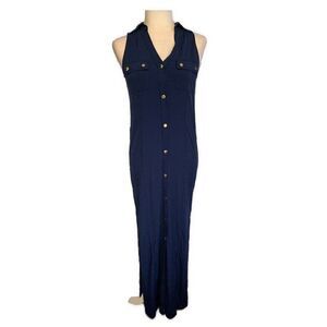 Michael Kors Solid Navy Blue Jersey Tank Long Maxi Dress Xs